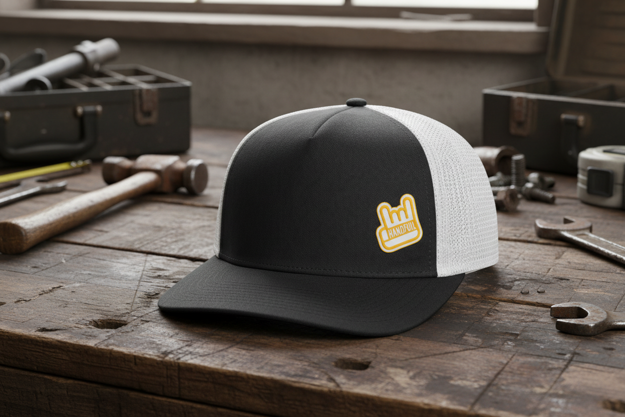 Handful Element Wear Trucker Hat: Black Front with White Mesh