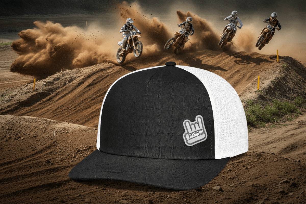 Handful Element Wear Trucker Hat: Black Front with White Mesh - HANDFUL