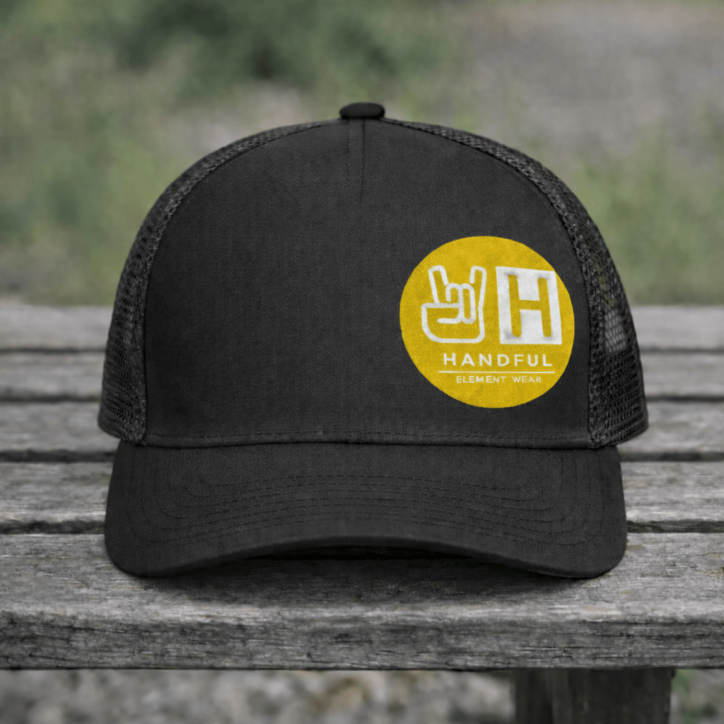 Handful Element Wear Trucker Hat: Black Front/White Mesh back - HANDFUL