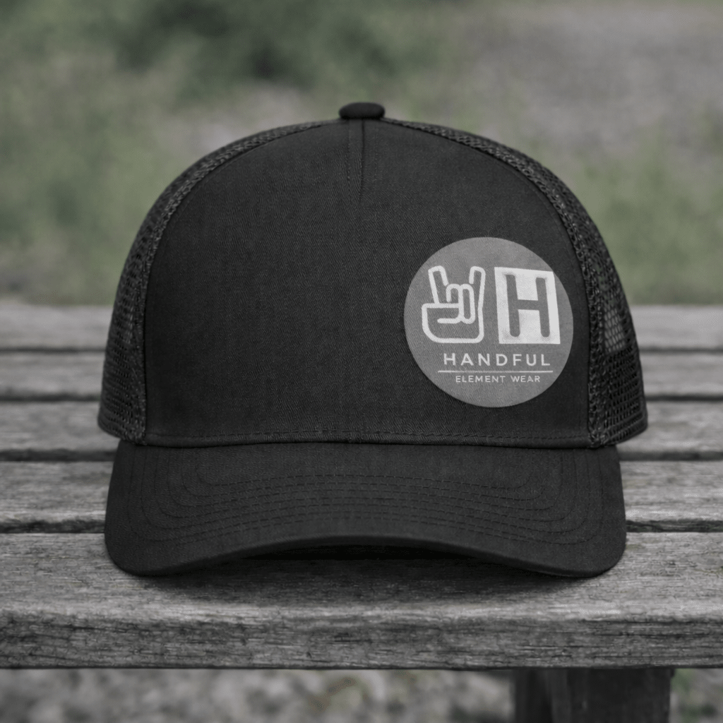 Handful Element Wear Trucker Hat: Black Front/White Mesh back - HANDFUL