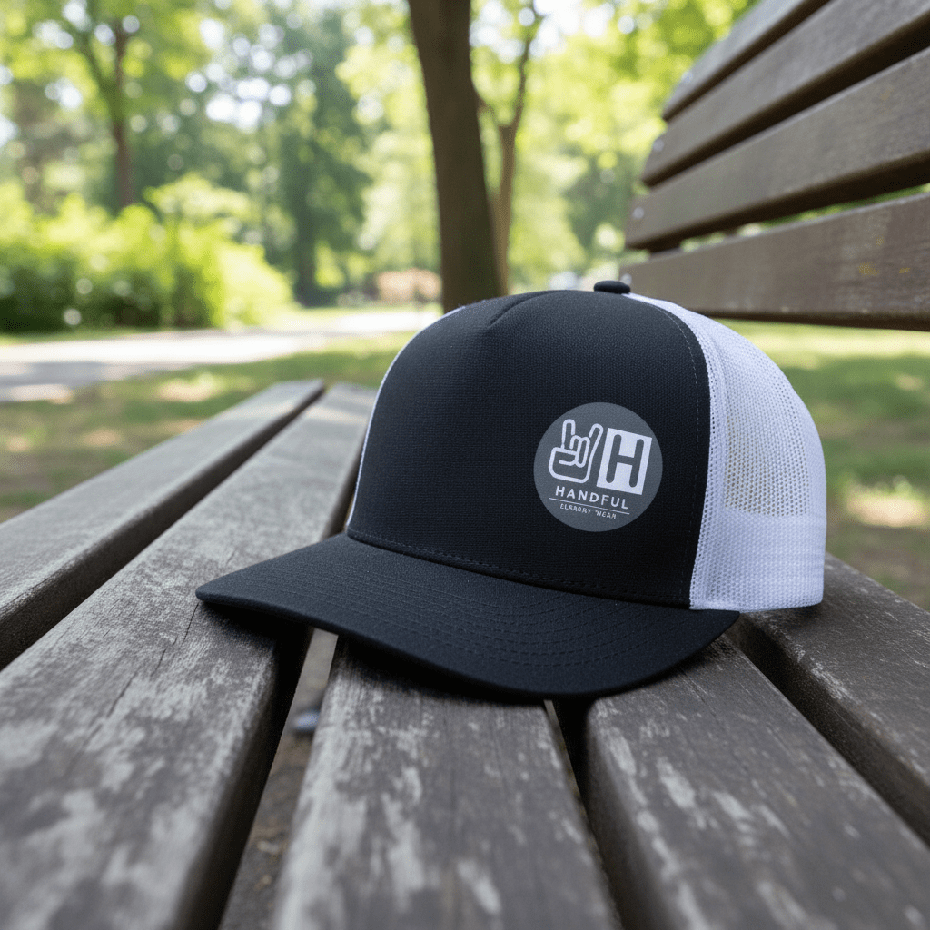 Handful Element Wear Trucker Hat: Black Front/White Mesh Back - HANDFUL
