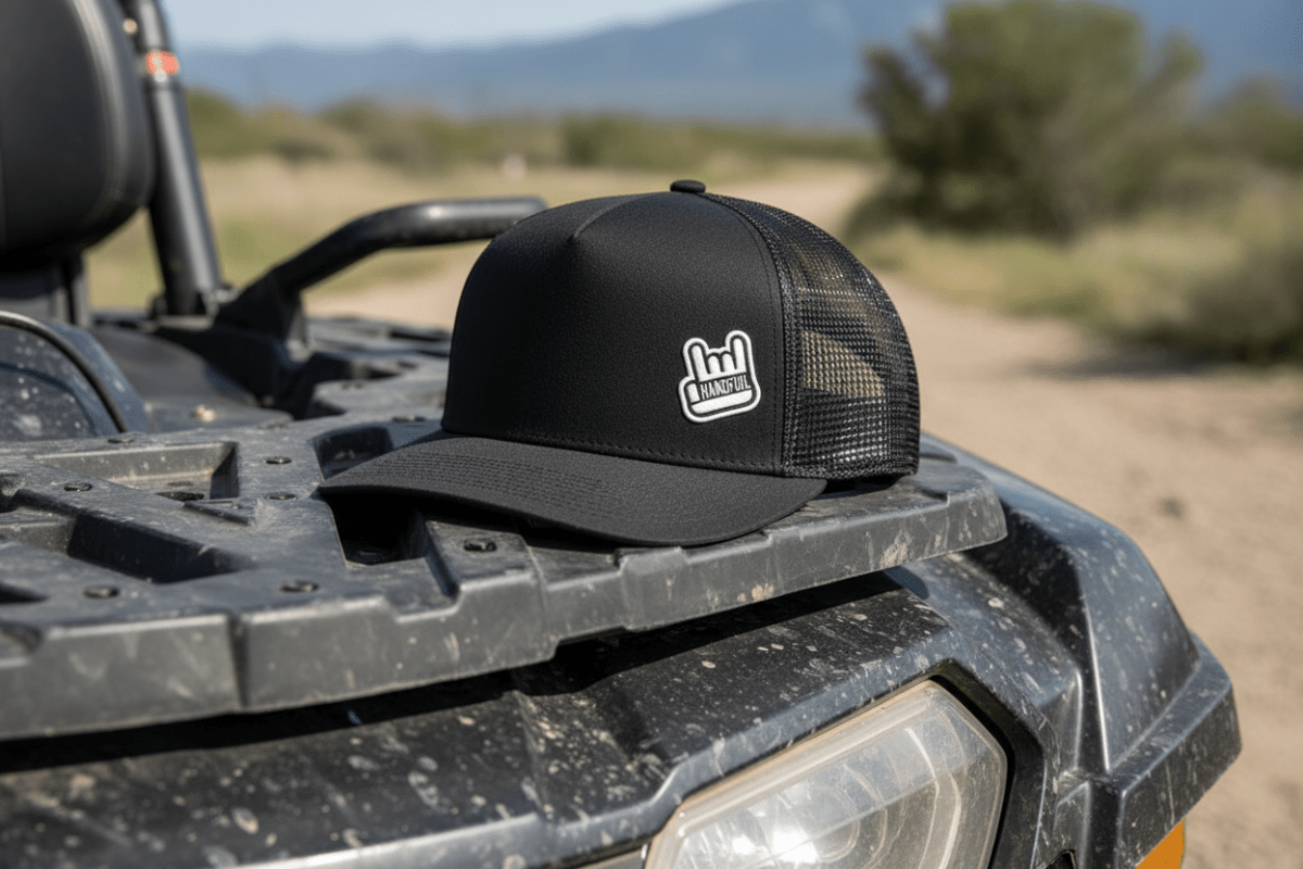 New Handful Element Wear Trucker Hats: Black Front Black Mesh Back - HANDFUL