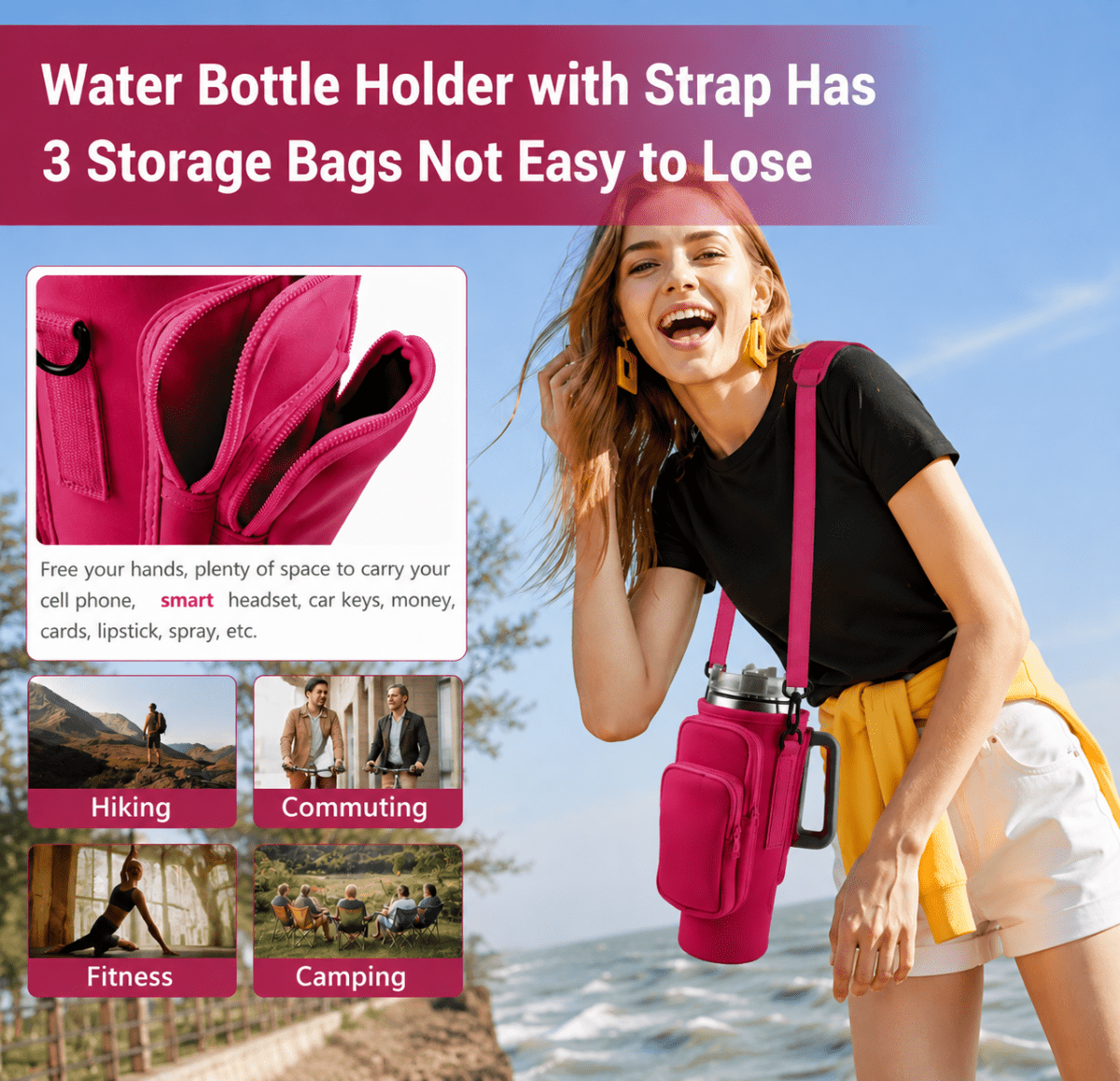 WATER BOTTLE CARRIER with PHONE POCKET - HANDFUL